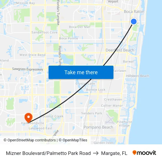 Mizner Boulevard/Palmetto Park Road to Margate, FL map