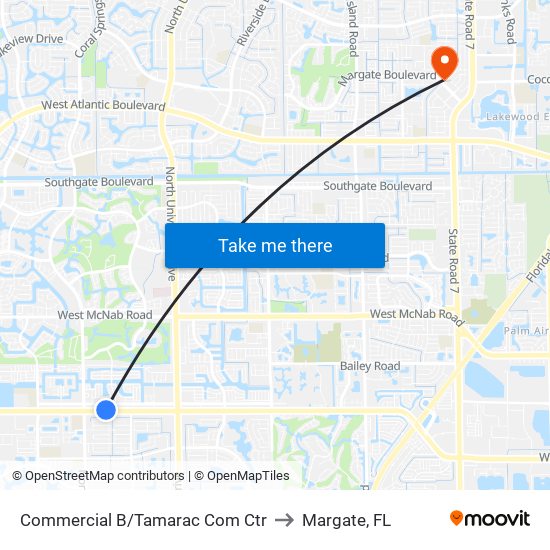 Commercial B/Tamarac Com Ctr to Margate, FL map