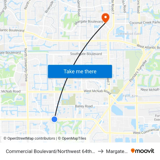 Commercial Boulevard/Northwest 64th Avenue to Margate, FL map