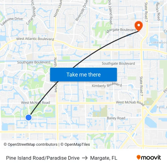 Pine Island Road/Paradise Drive to Margate, FL map
