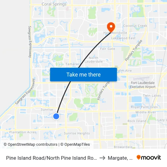 Pine Island Road/North Pine Island Road to Margate, FL map