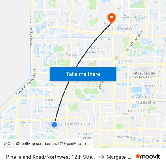 Pine Island Road/Northwest 12th Street to Margate, FL map