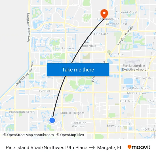 Pine Island Road/Northwest 9th Place to Margate, FL map