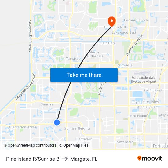 Pine Island R/Sunrise B to Margate, FL map