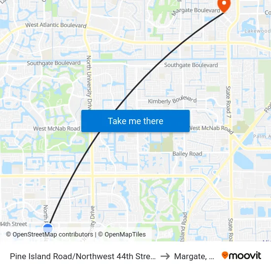 Pine Island Road/Northwest 44th Street to Margate, FL map