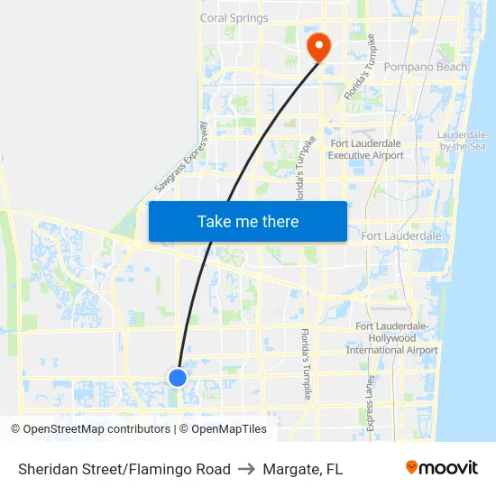 Sheridan Street/Flamingo Road to Margate, FL map