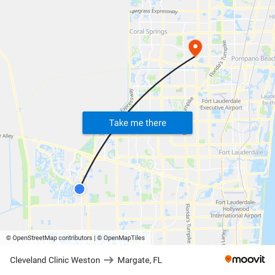 Cleveland Clinic Weston to Margate, FL map