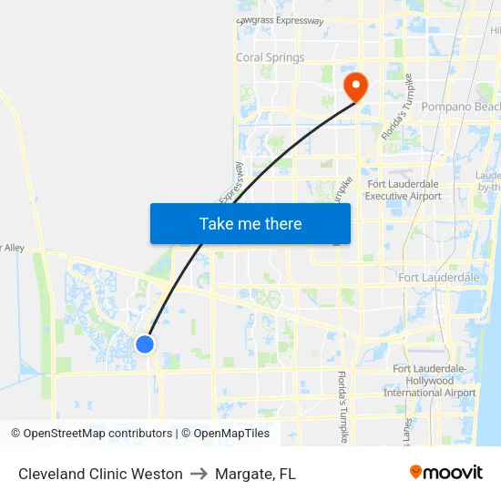Cleveland Clinic Weston to Margate, FL map