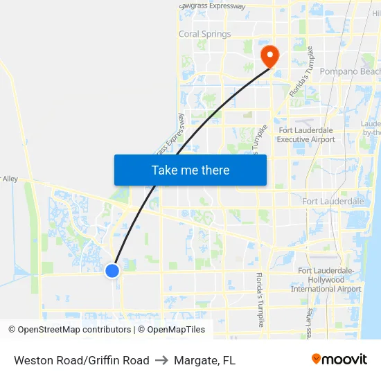 Weston Road/Griffin Road to Margate, FL map