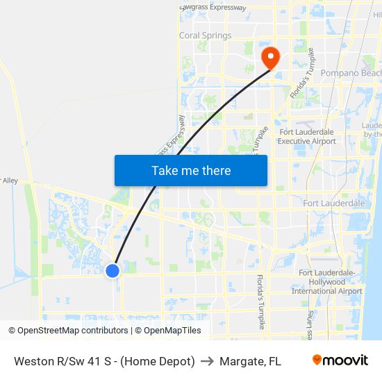 Weston R/Sw 41 S - (Home Depot) to Margate, FL map