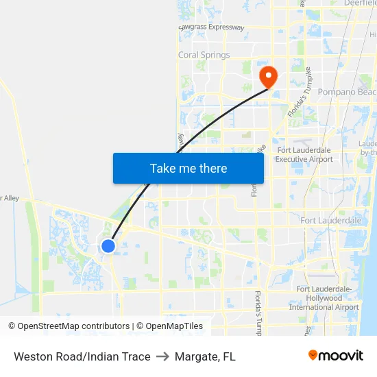 Weston Road/Indian Trace to Margate, FL map