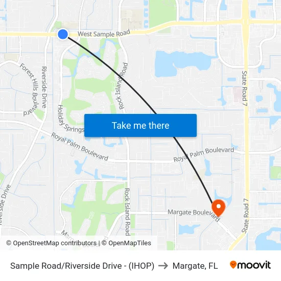 Sample Road/Riverside Drive - (IHOP) to Margate, FL map