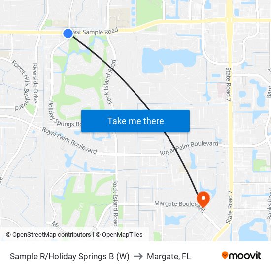 Sample R/Holiday Springs B (W) to Margate, FL map