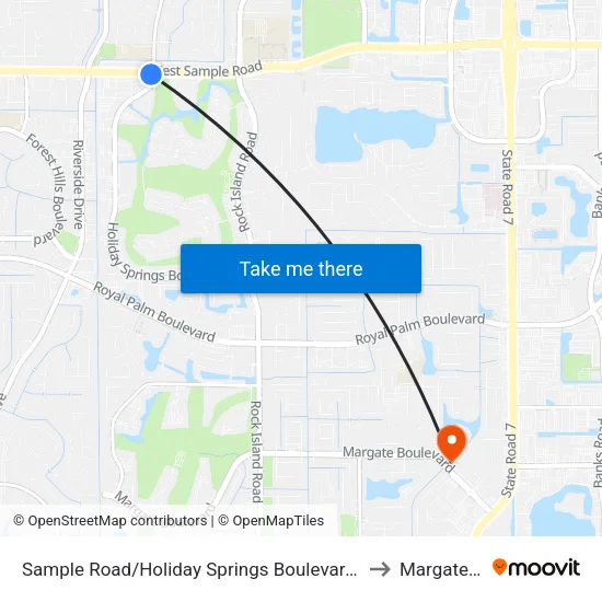 Sample Road/Holiday Springs Boulevard (West) to Margate, FL map