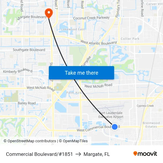 Commercial Boulevard/#1851 to Margate, FL map