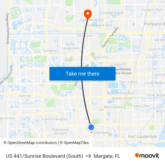 US 441/Sunrise Boulevard (South) to Margate, FL map