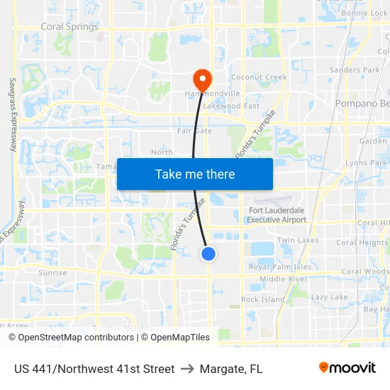 US 441/Northwest 41st Street to Margate, FL map