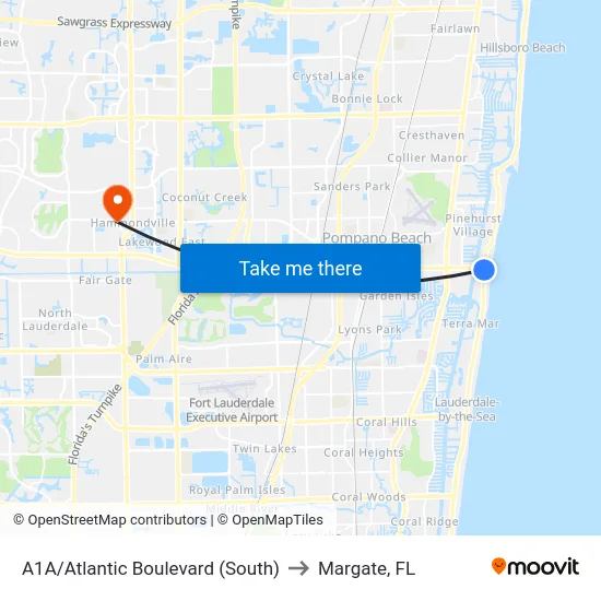 A1A/Atlantic Boulevard (South) to Margate, FL map