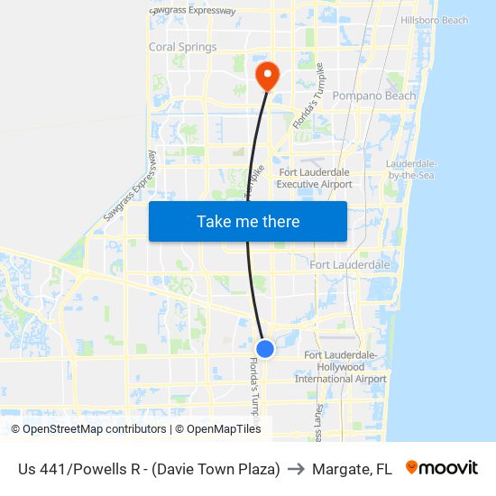 US 441/POWELLS R - (DAVIE TOWN PLAZA) to Margate, FL map