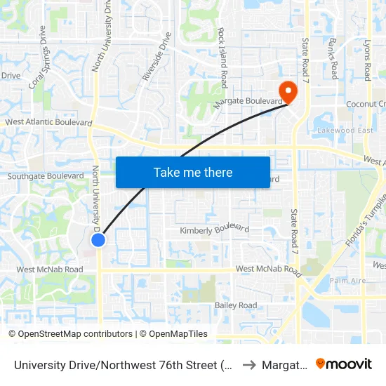 University Drive/Northwest 76th Street (Tamarac Park) to Margate, FL map