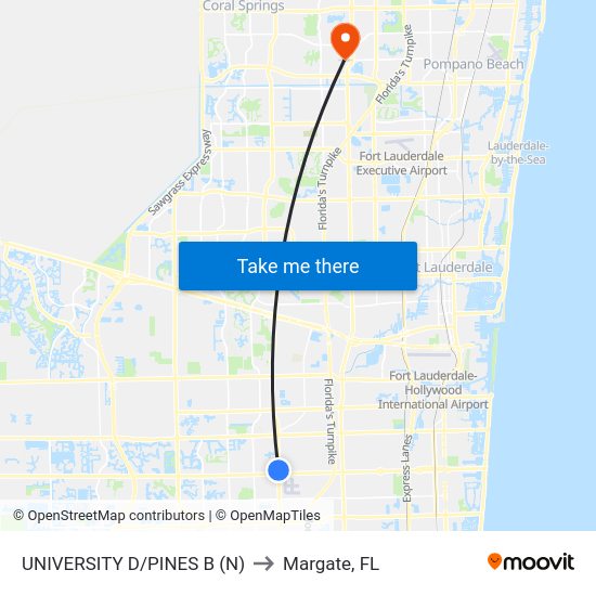 University D/Pines B (N) to Margate, FL map