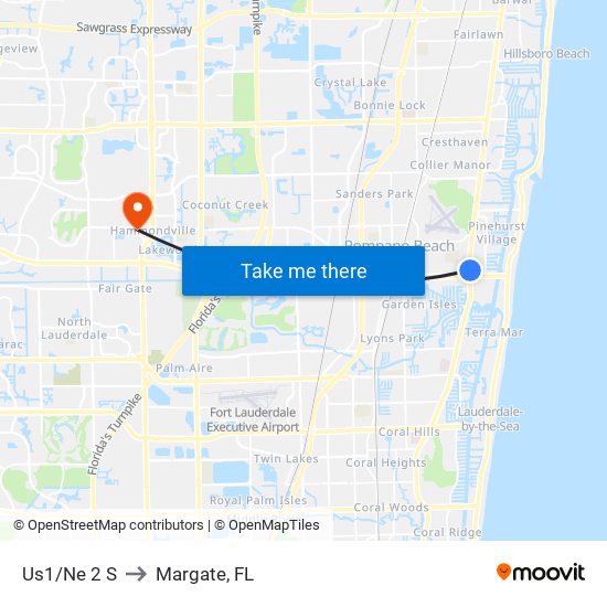 Us1/Ne 2 S to Margate, FL map