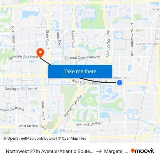 Northwest 27th Avenue/Atlantic Boulevard to Margate, FL map