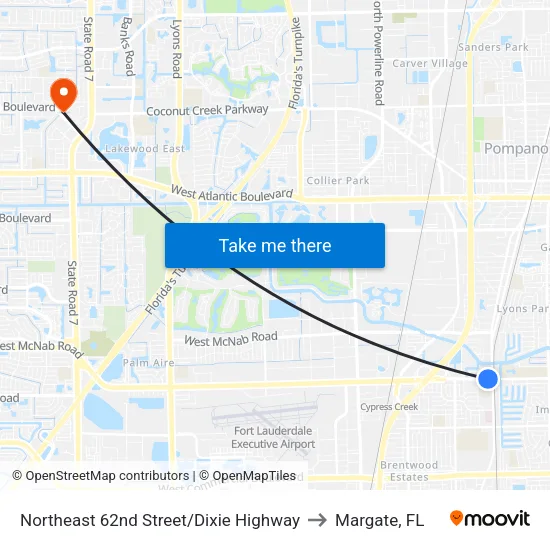 Northeast 62nd Street/Dixie Highway to Margate, FL map