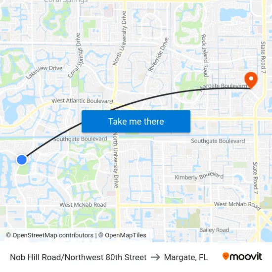 Nob Hill Road/Northwest 80th Street to Margate, FL map