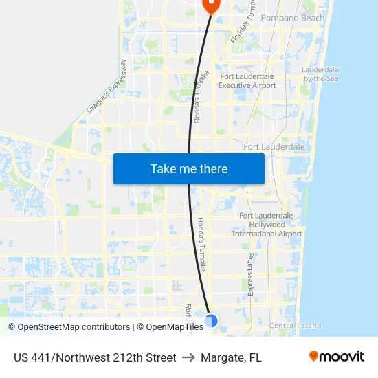 US 441/Northwest 212th Street to Margate, FL map