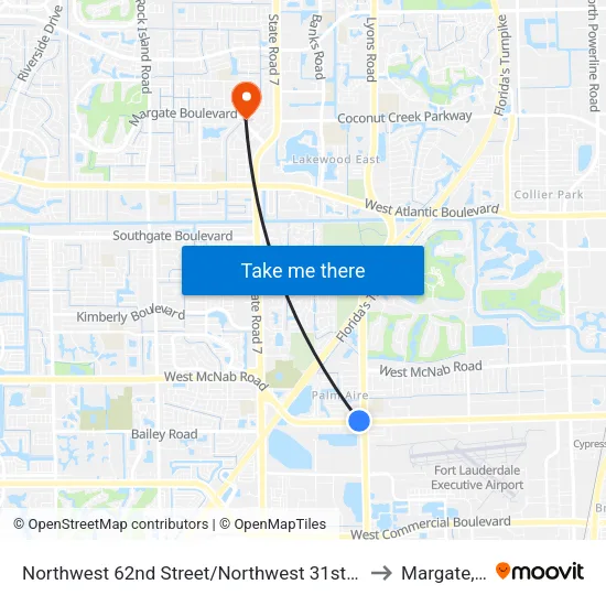 Northwest 62nd Street/Northwest 31st Avenue to Margate, FL map