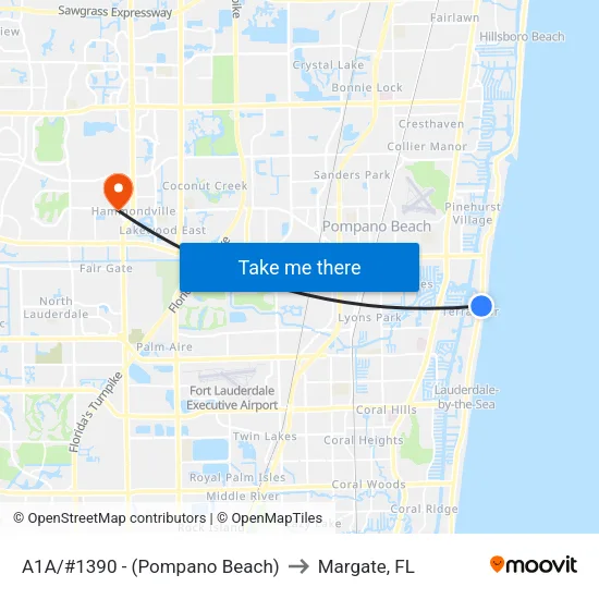 A1A/#1390 - (Pompano Beach) to Margate, FL map