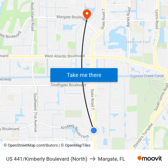 US 441/Kimberly Boulevard (North) to Margate, FL map