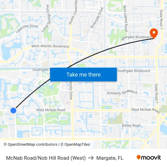 McNab Road/Nob Hill Road (West) to Margate, FL map