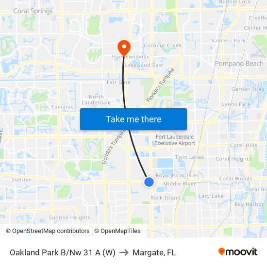 OAKLAND PARK B/NW 31 A (W) to Margate, FL map