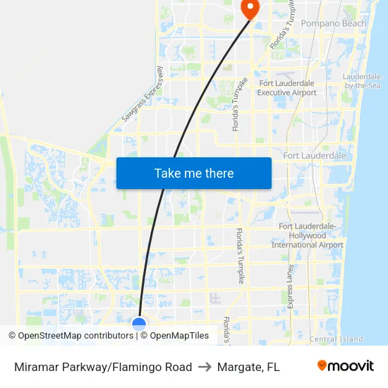 Miramar Parkway/Flamingo Road to Margate, FL map