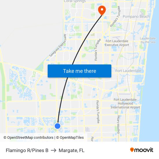 Flamingo R/Pines B to Margate, FL map