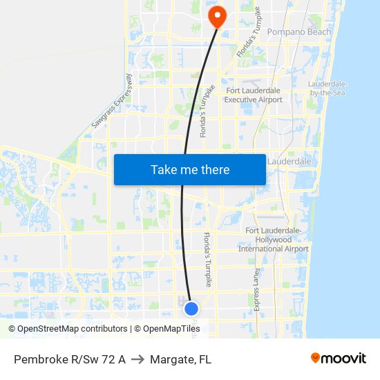 Pembroke R/Sw 72 A to Margate, FL map