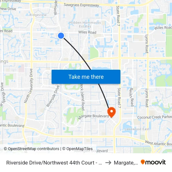 Riverside Drive/Northwest 44th Court - (Publix) to Margate, FL map