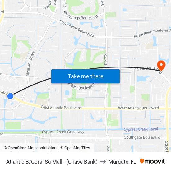 Atlantic B/Coral Sq Mall - (Chase Bank) to Margate, FL map