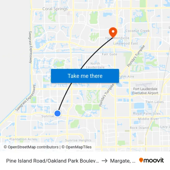 Pine Island Road/Oakland Park Boulevard to Margate, FL map