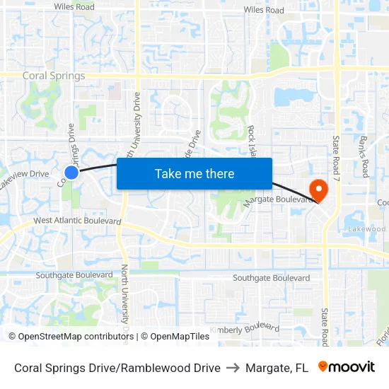 Coral Springs Drive/Ramblewood Drive to Margate, FL map
