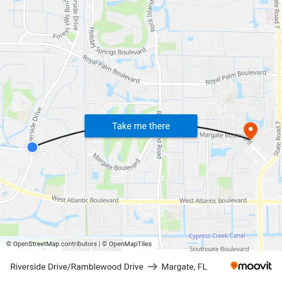 Riverside Drive/Ramblewood Drive to Margate, FL map