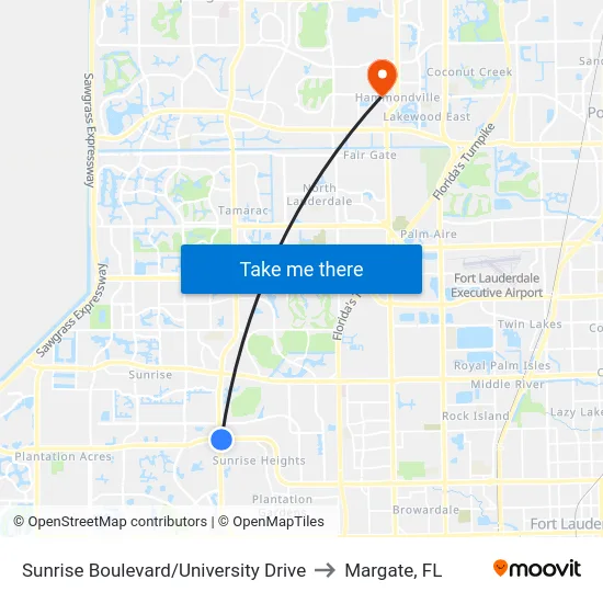 Sunrise Boulevard/University Drive to Margate, FL map