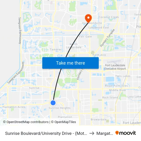 Sunrise Boulevard/University Drive - (Motorola Enterprise) to Margate, FL map