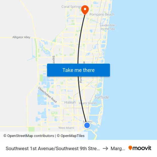 Southwest 1st Avenue/Southwest 9th Street - (Brickell Metrorail Station) to Margate, FL map