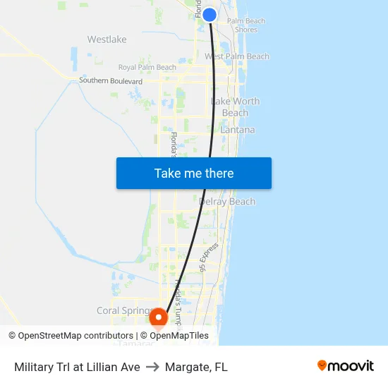 Military Trl at Lillian Ave to Margate, FL map
