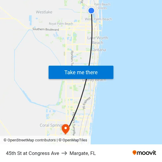 45th St at Congress Ave to Margate, FL map