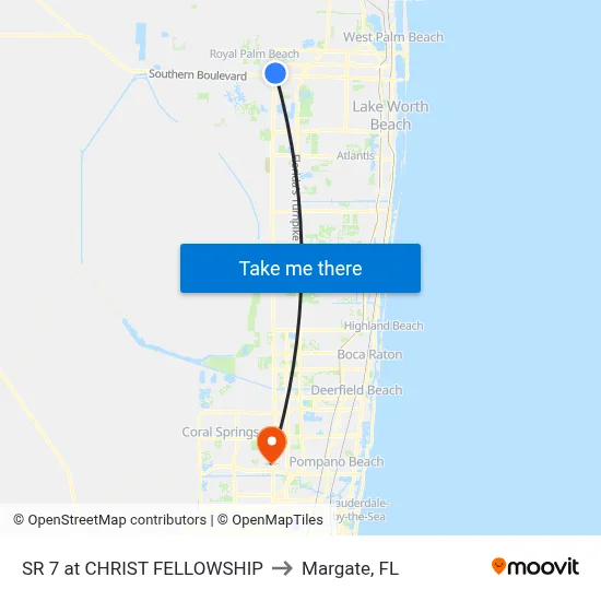 SR 7 at CHRIST FELLOWSHIP to Margate, FL map