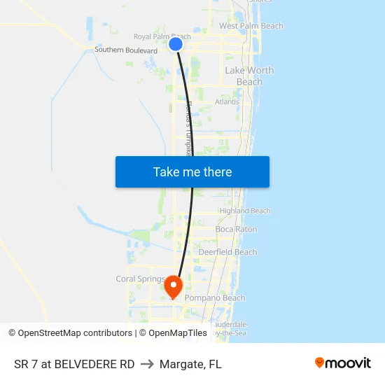 SR 7 at BELVEDERE RD to Margate, FL map